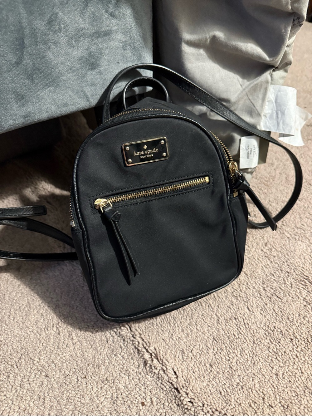 kate spade black mini nylon backpack with gold hardware